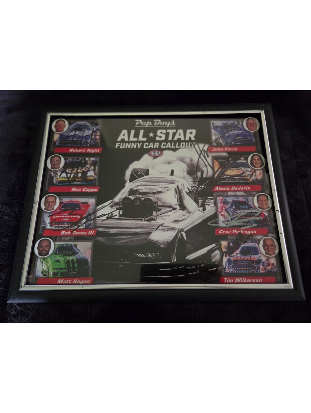 NHRA Pep Boys All‑Star Funny Car Callout Multi Driver Autographed Framed Picture